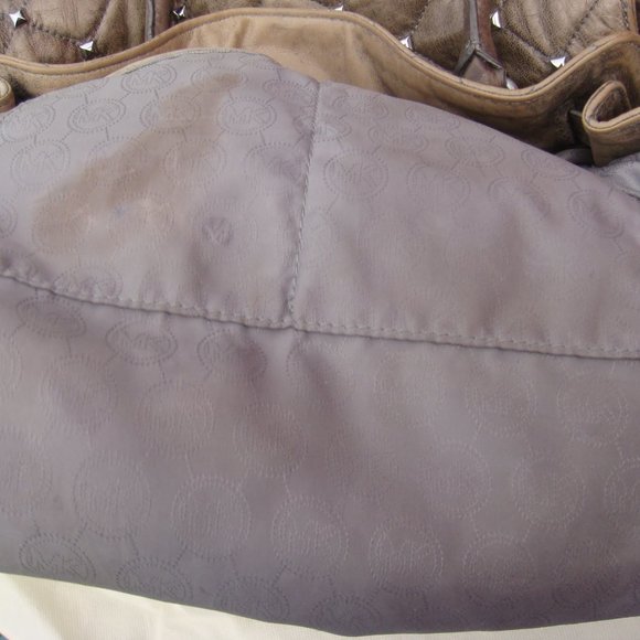 MICHAEL Kors Hamilton Studded Quilted Metallic Distressed Leather Gold/Silver - Picture 11 of 12